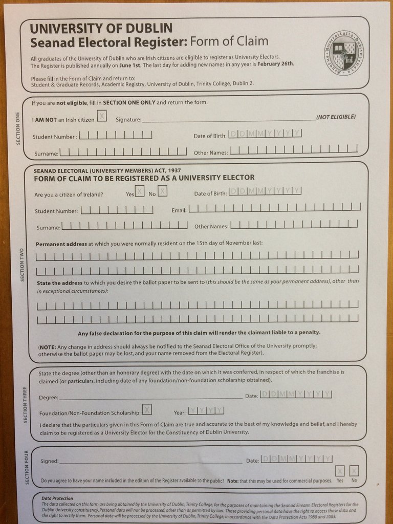 Seanad Electoral Register Form